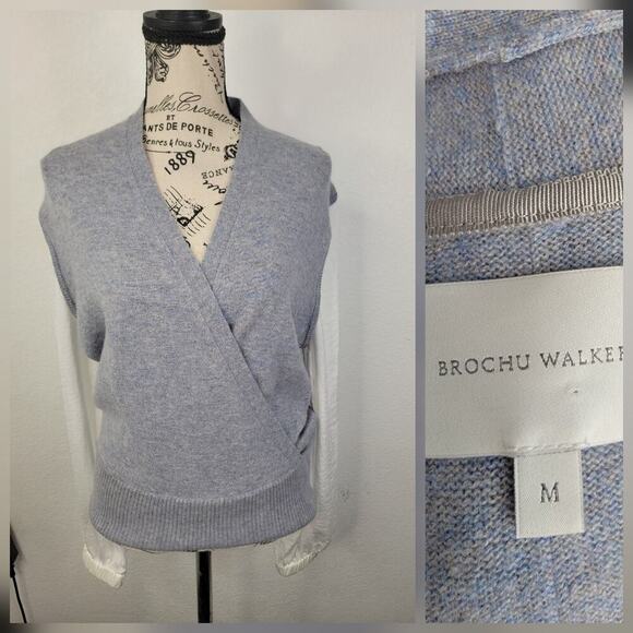 Brochu Walker Sweaters - Brochu Walker Phinneas Satin Sleeve Wrap Sweater SZ M Wool Cashmere V Neck